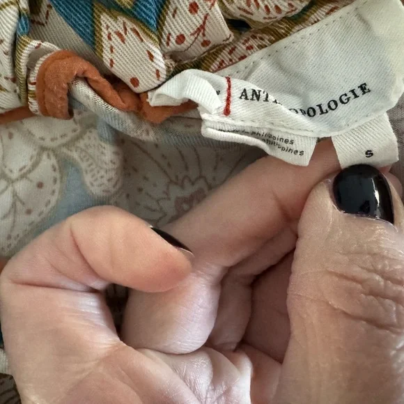 Anthropologie Floral High Waist Shorts- Blue and Cream - Picture 5 of 13